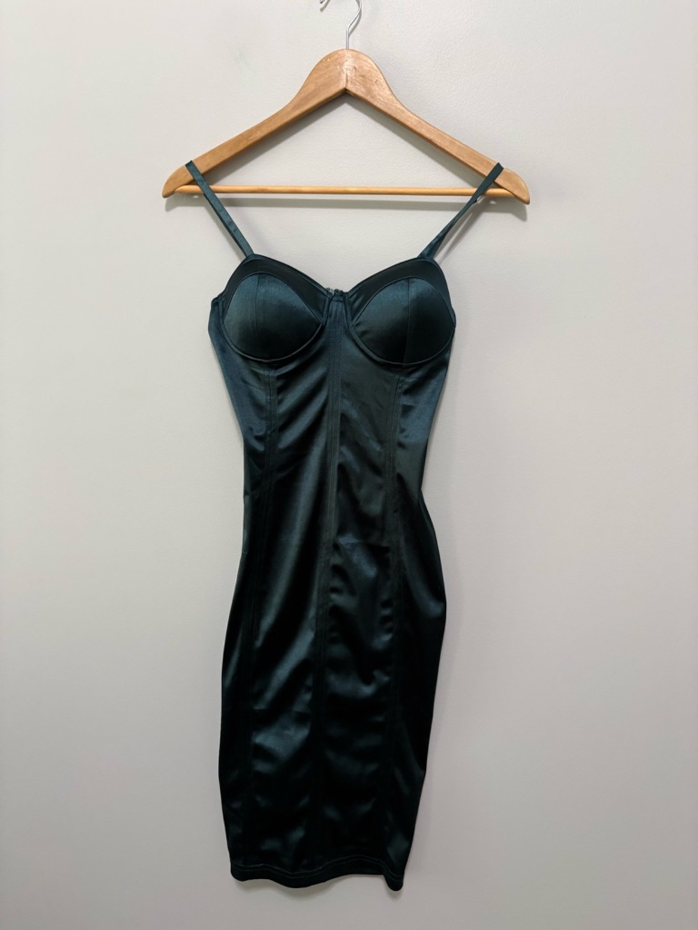 Dark Teal Sleek Satin Bustier Date Night Slip Dress